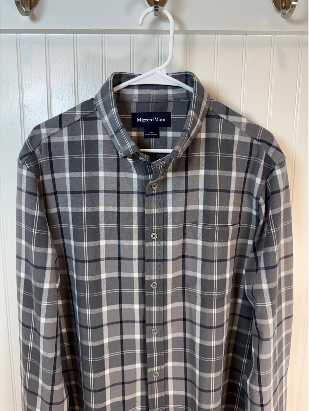 Mizzen+Main Men's Large Trim Gray Plaid Front Pocket Button-Up Dress Shirt